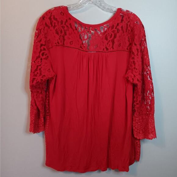 EUC Lucky Brand Size XL Red Lace Button Up Long Sleeve Blouse - Picture 5 of 5